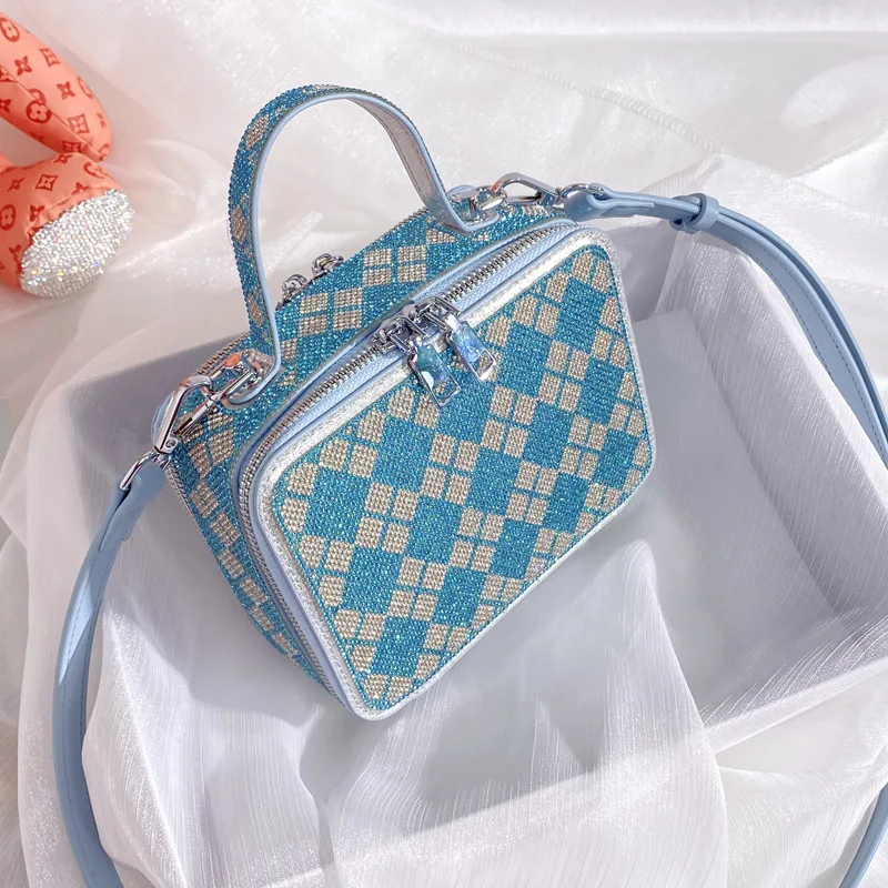 Famous Brand Diamond Box Handbags Women Quilted Cube Rhinestone