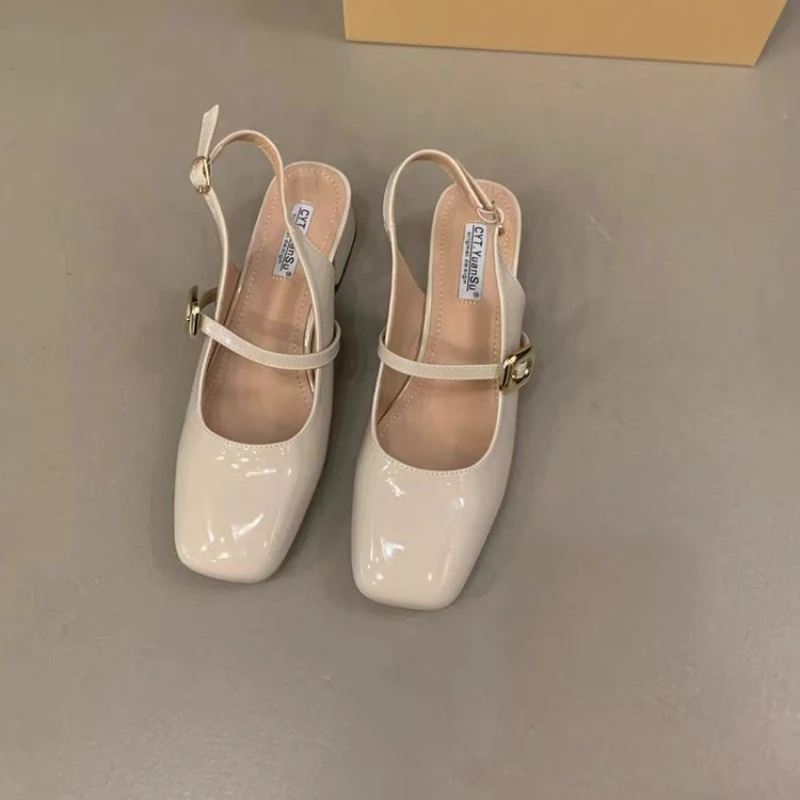 

Сандалии женские на квадратном каблуке, босоножки с ремешком и пряжкой, однотонные туфли на среднем каблуке, для взрослых, 2024