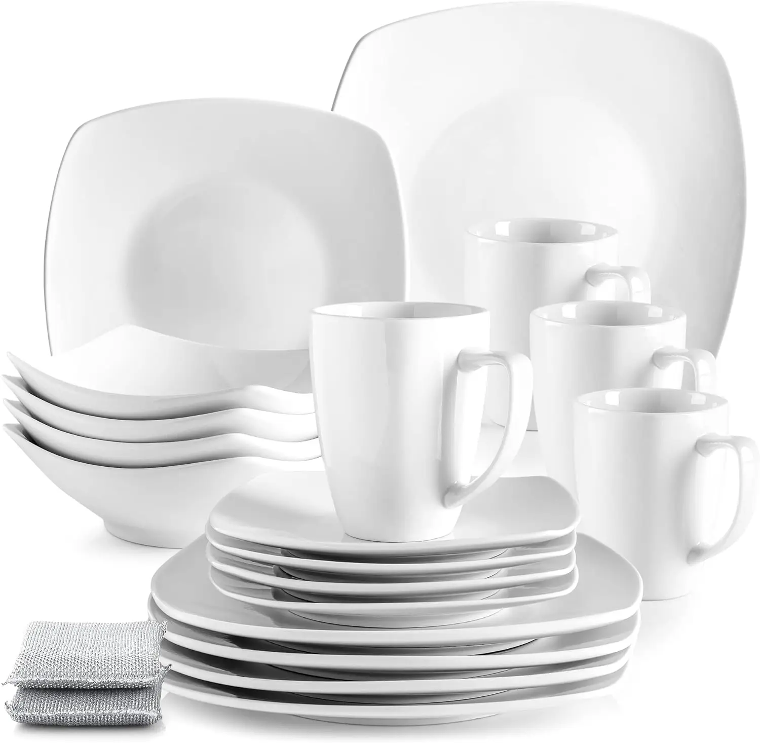 

(16 Piece) Square Dinnerware Sets -Premium Quality Porcelain Plates Set & Dishes Set - Service For 4 Dishware Sets