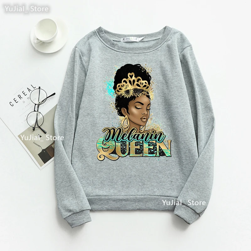 Watercolor Melanin Queen Graphic Print Sweatshirt Women Black Girls Magic Hoodies Birthday Gift Jumper Winter/Spring Clothes