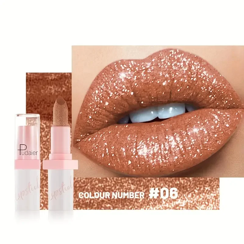 Shimmering Pink Metallic Waterproof Lipstick - Long-Lasting Glitter Shine