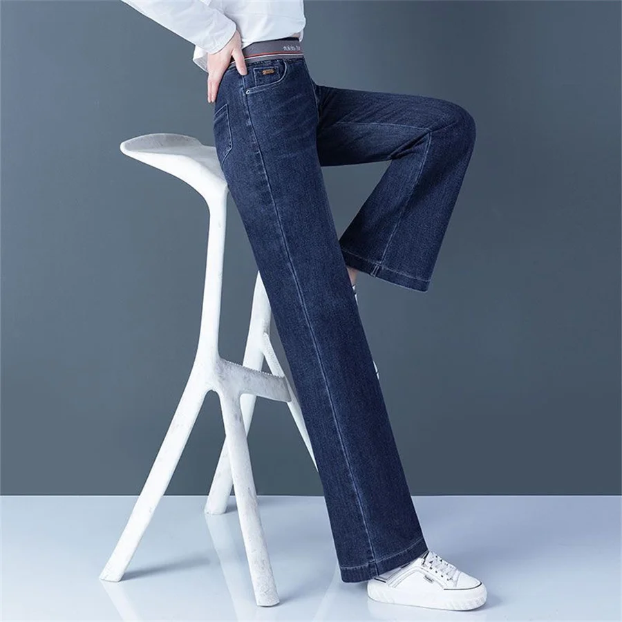 High Waist Wide Leg Denim Pants For Women Vintage Fashion Loose Vaqueros Pantalones Korean Stretch Casual Straight Jeansy New