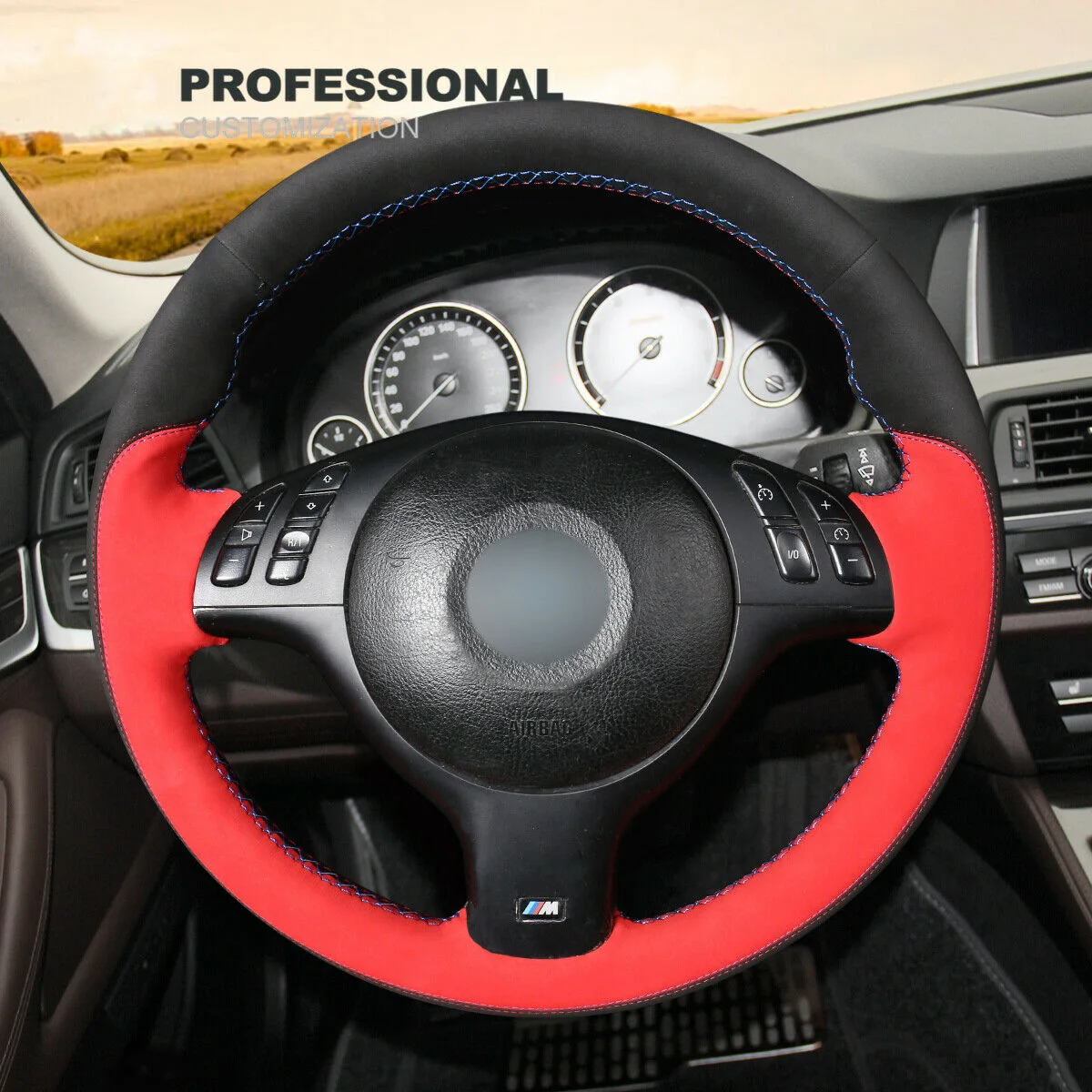 

Custom Black Red Suede Steering Wheel Cover For BMW E46 E46/5 5 Series E39 M3 M5 Car Interior Accessories