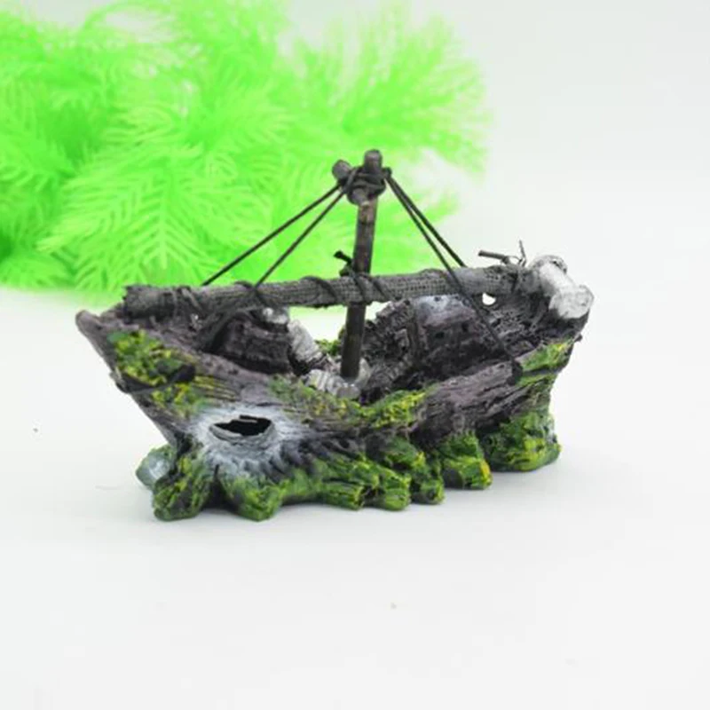 1pc Aquarium Ornament Wreck Sunk Ship Sailing Boat Destroyer Fish Tank Cave Decor gift 13CM*5CM*11CM new and high quality