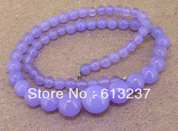 

Hot sale 6-14mm purple natural chalcedony jades stone violet round chain choker tower necklace for women jewelry 18inch