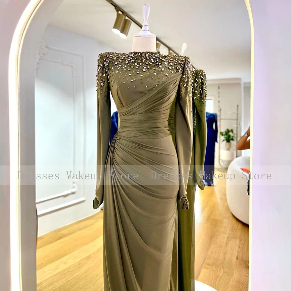 Luxury Evening Dress Crystal Long Sleeves Royal Blue Wedding Guest Gowns for Women 2023 Mermaid/Trumpet O Neck Modest Prom Dress 6