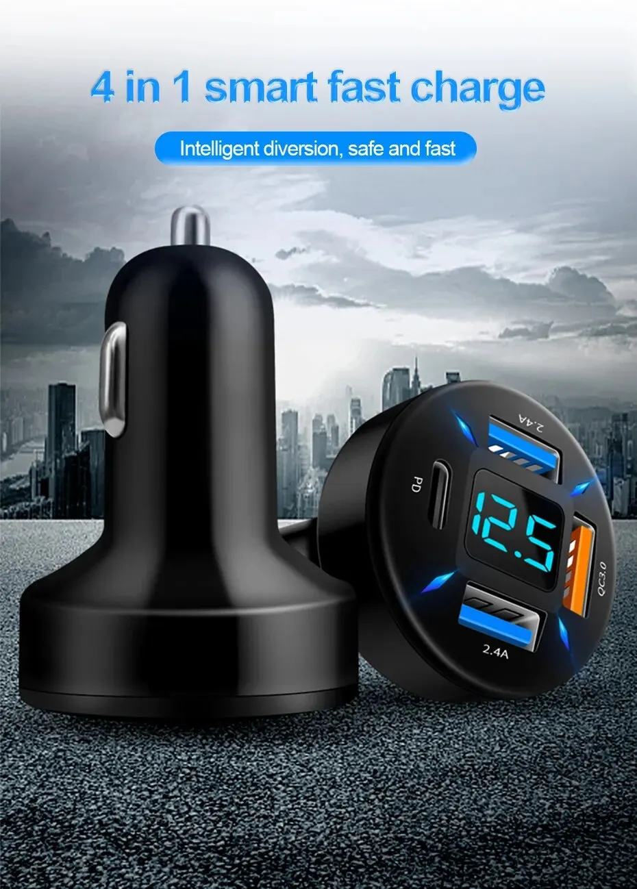Xiaomi 4 Ports USB Car Charger For iPhone 13 12 Xiaomi Samsung