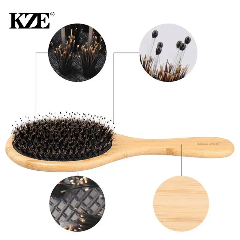 

Boar Bristle Hair Brush Natural Beech Comb Hairbrush For Curly Thick Long Dry Wet Hair Detangler Massage Brushes Women