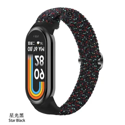Elastic Nylon Braided Solo Loop Strap with Adjustable Buckle for Miband 3 4 (Star black)