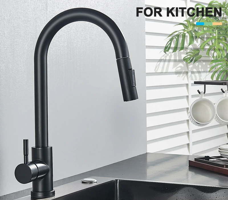 Description Picture 2 of itemFlexible Black Kitchen Faucet Stainless steel Pull Out 2 Functions Nozzle Hot Cold Water Mixer Tap Deck Mounted Faucets