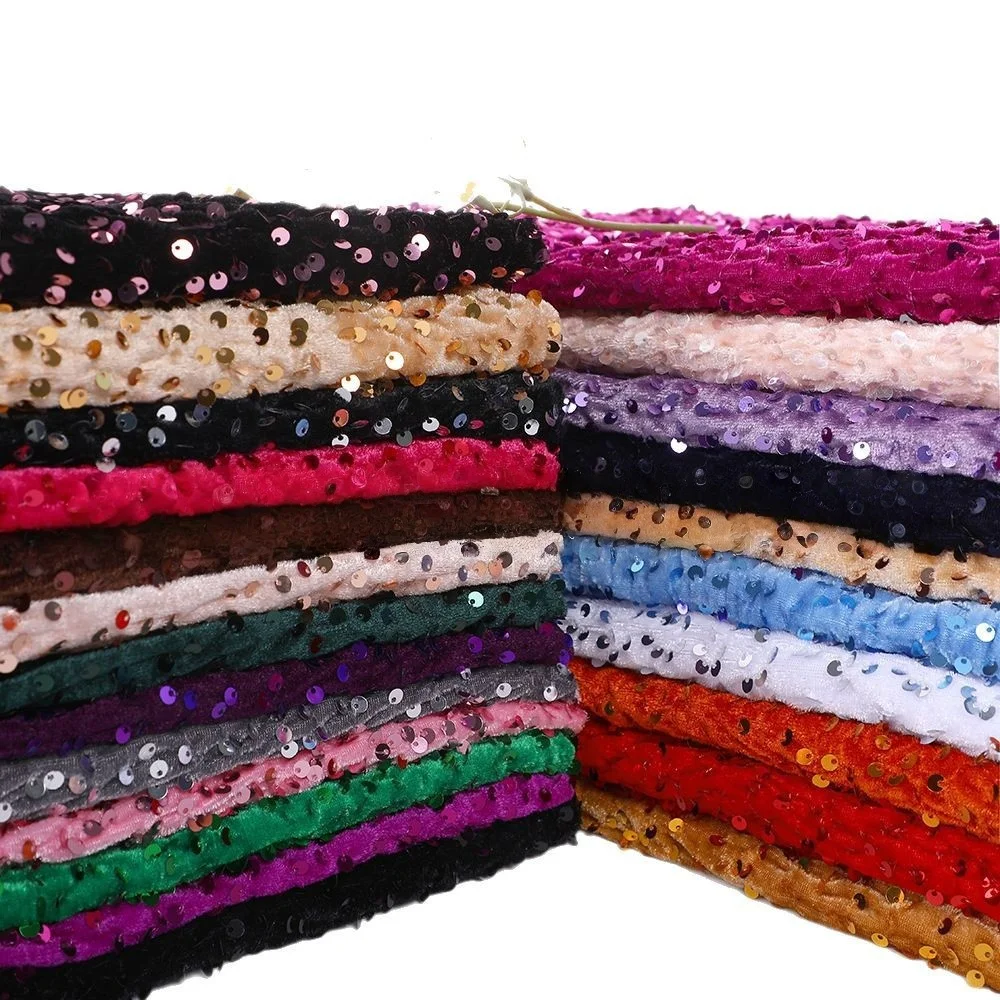 Vibrant Multicolor Sequined Embroidered Velvet Fabric
