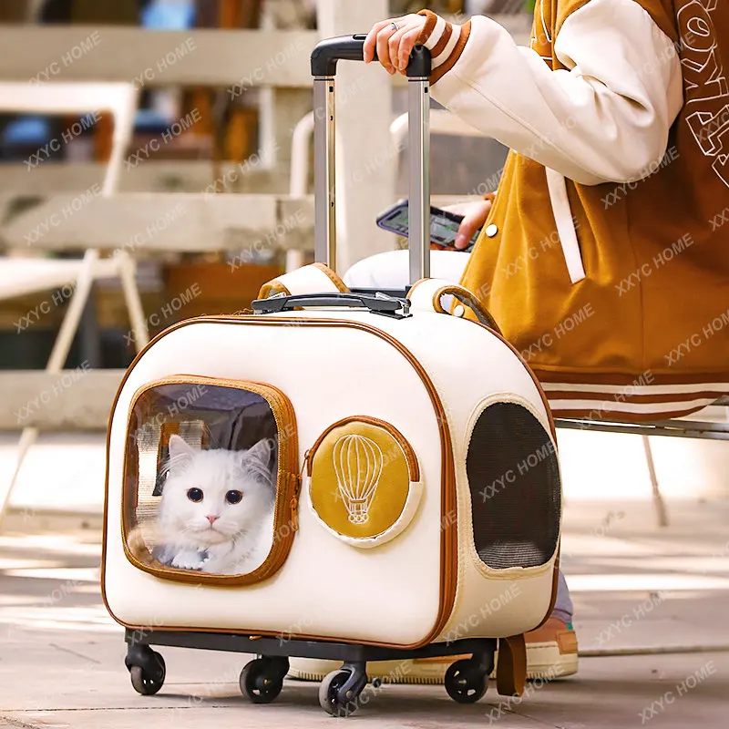 

Cat Bag Portable Pet Trolley Case Cat Backpack Dog Stroller Travel Cat