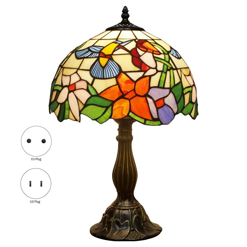 

Tiffany Lamp Stained Glass Lamp Bird Style Bedside Table Lamp Desk Reading Light 12X12X18 Inches Decor Easy To Use