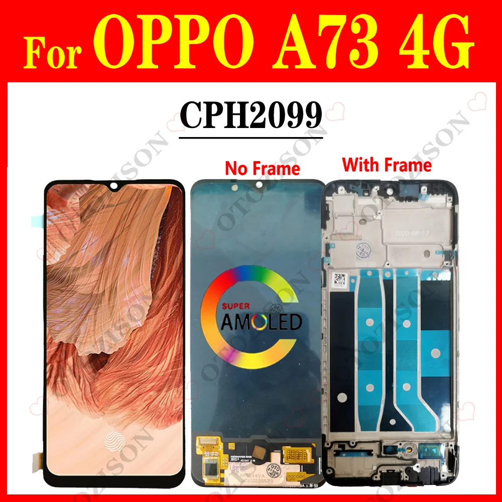 Amoled Per Oppo A73 4G Lcd Con Cornice Cph2099 Display Lcd Touch Screen Digitizer Sensor Assembly Sostituzione Per Oppo A73 Lcd
