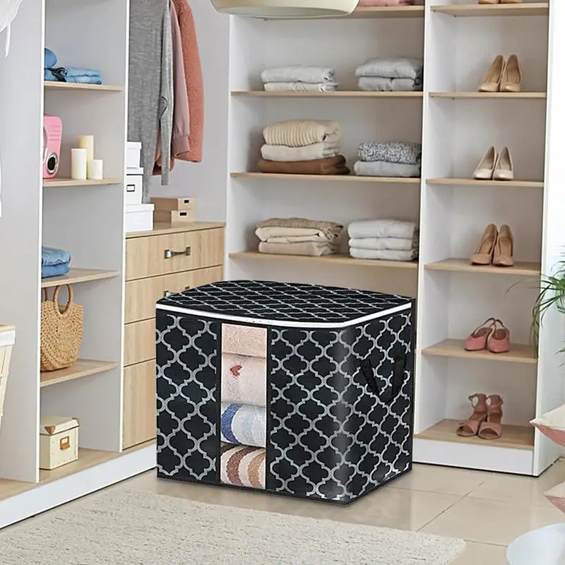 Blanket Storage Bags With Zipper Foldable Clothes Container Large Pillow Bin For Clothes Blankets Comforters Bedding Sets Sturdy 3
