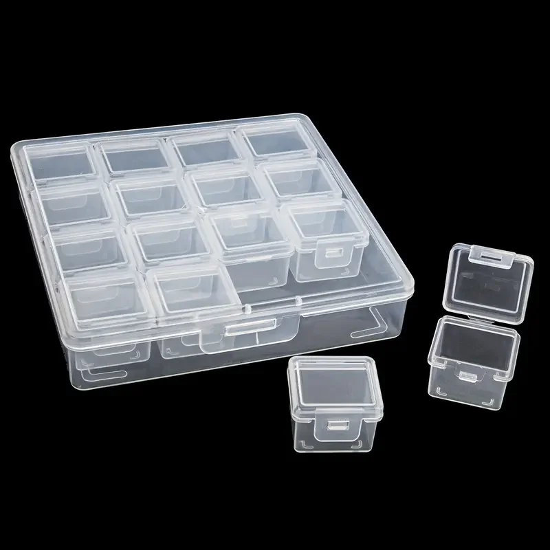 16pcs Clear Plastic Storage Box Set for Beads, Jewelry & Craft Supplies-Portable, Stackable Organizers with Individual Lids
