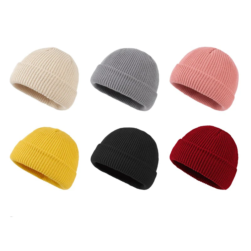 

Women Men Keep Warm Knitted Hat Winter Black Beanie Hats Brimless Baggy Melon Cap Fisherman Beanies