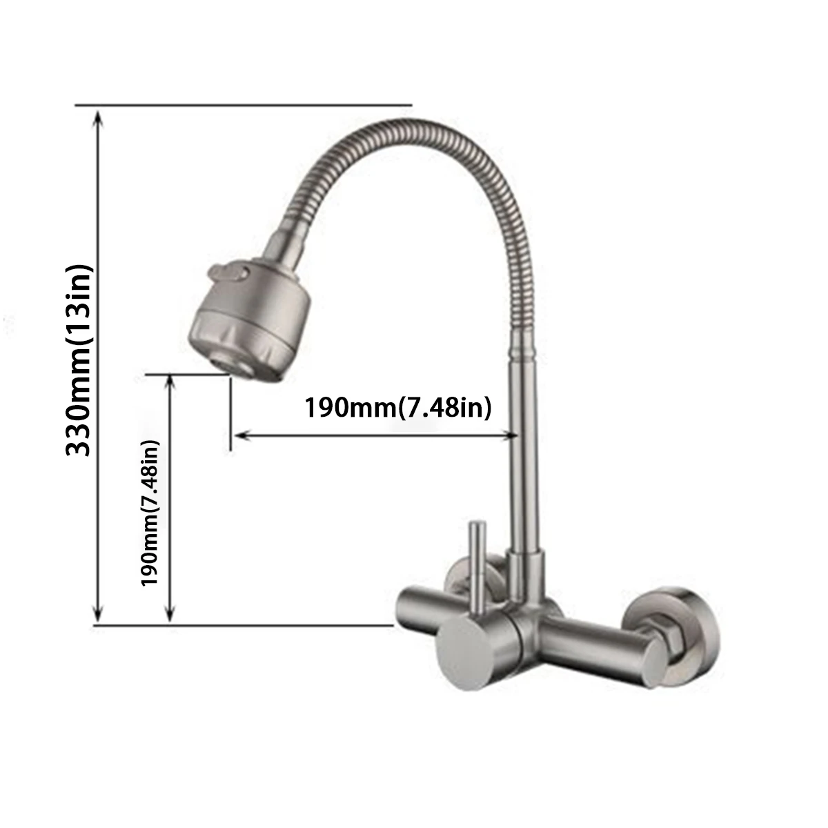 Universal Wall Mounted Stainless Steel Kitchen Faucet Cold and Hot Tap  360 Degree Swivel Flexible Hose Single Handle Faucet