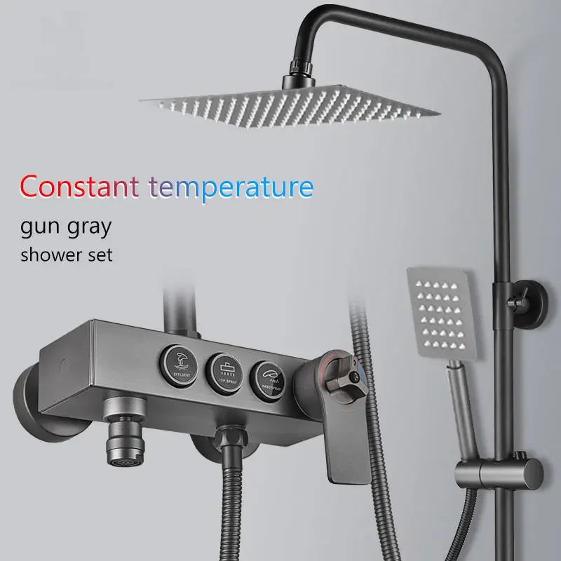 

Stainless Steel Bathroom Home Constant Temperature Shower Set Gun Grey/Black Pressurized Head Bath