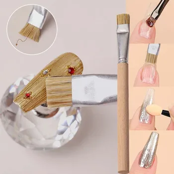 Pennello per Nail Art con Texture Spazzolata, per French Manicure, in Legno, con Setole Dure e Corte, Strumento per Pittura Unghie, Pennello per Smalto