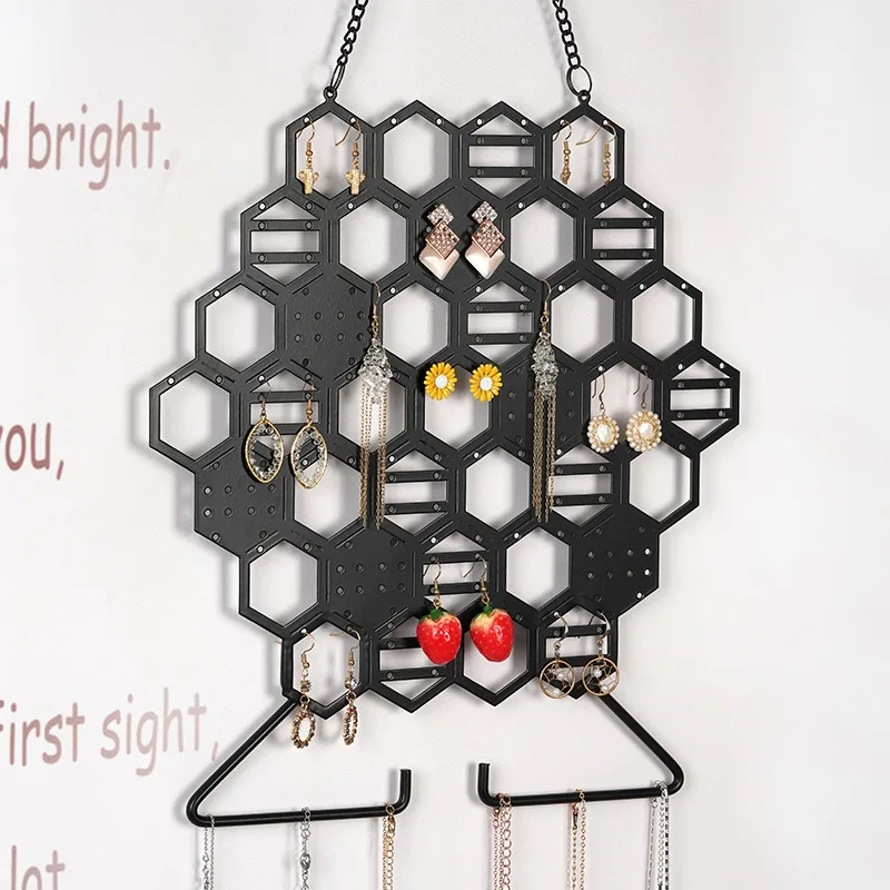 Honeycomb Grid Jewelry Display Stand Wall Earring Stand Necklace Hanger Suitable For Store Decoration Jewelry Storage Display