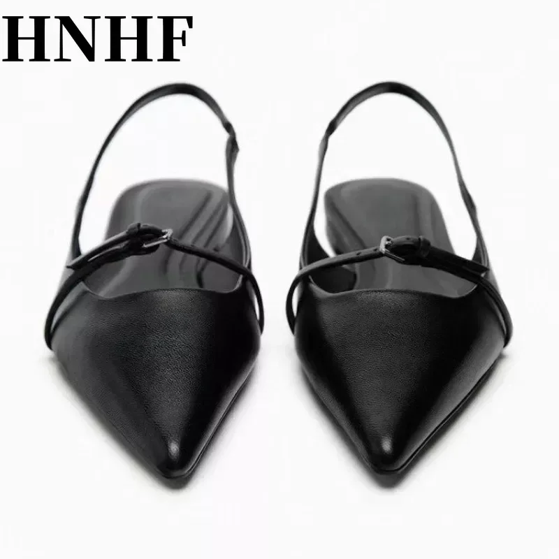 Women Slingback Flat Bottom Sandals Summer Pointed Ballet Low-Heel Shoes