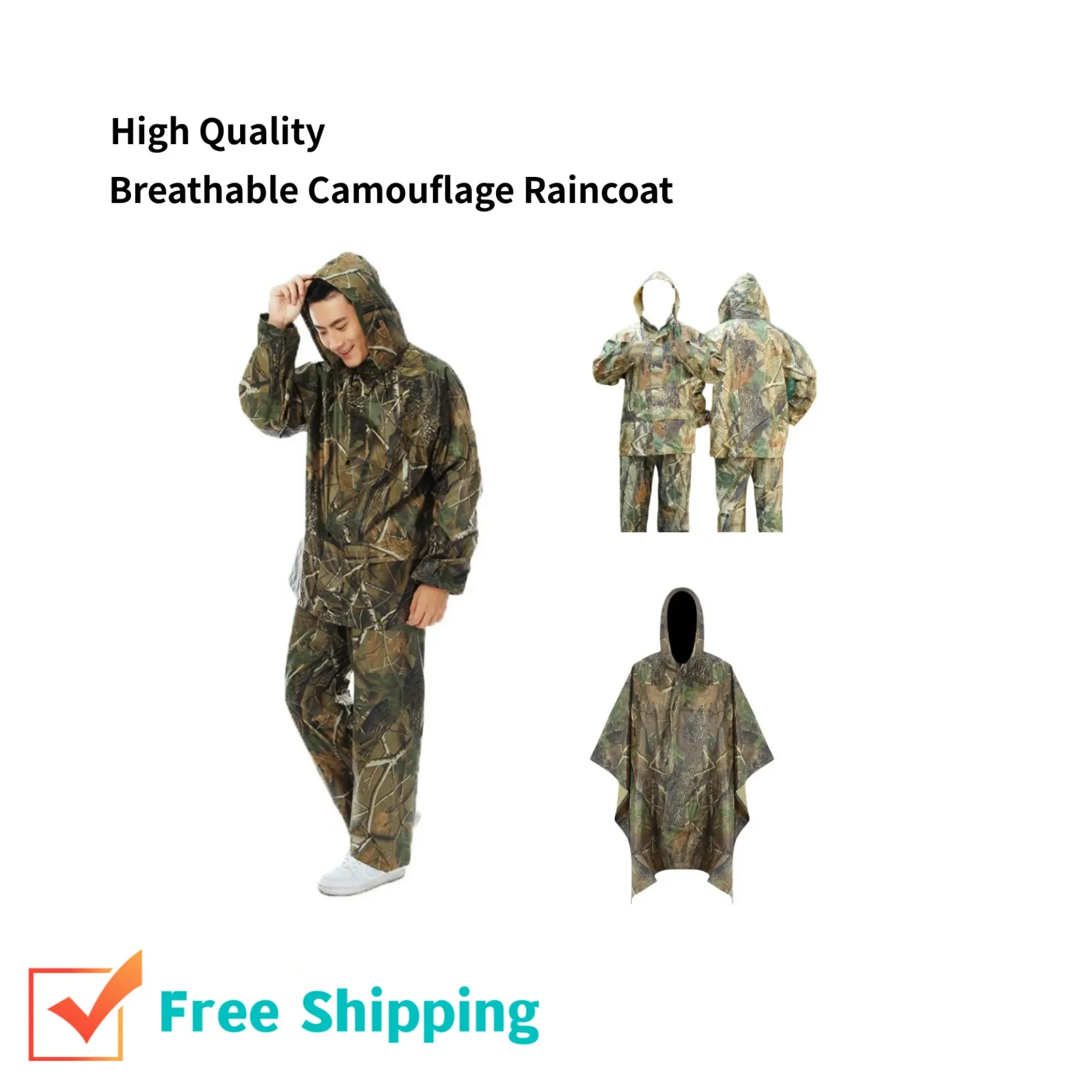 Camouflage Durable And Waterproof Raincoat &ndash; Reliable Against Rain And Wind Durable Materials Maple leaf camouflag Free Size