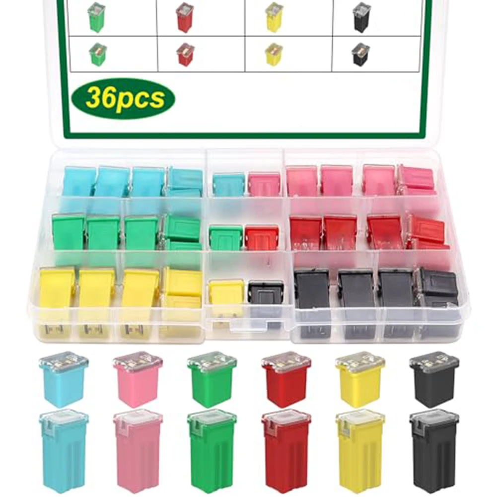 

36pcs Car Fuse Assortment Kit Tall/STD And Low Profile Box Shaped 20A, 30A, 40A, 50A, 60A, 80A Long-Lasting And Reliable Use