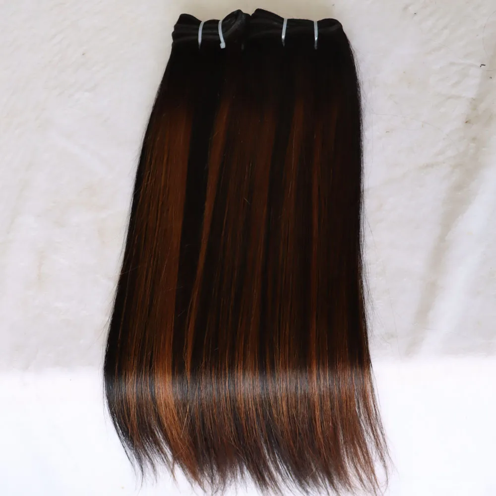 Highlight Virgin Remy Human Hair Bundle Double Weft Straight Wave 1B/30 Light Brown Piano Color Indian Human Hair Weave Black 5