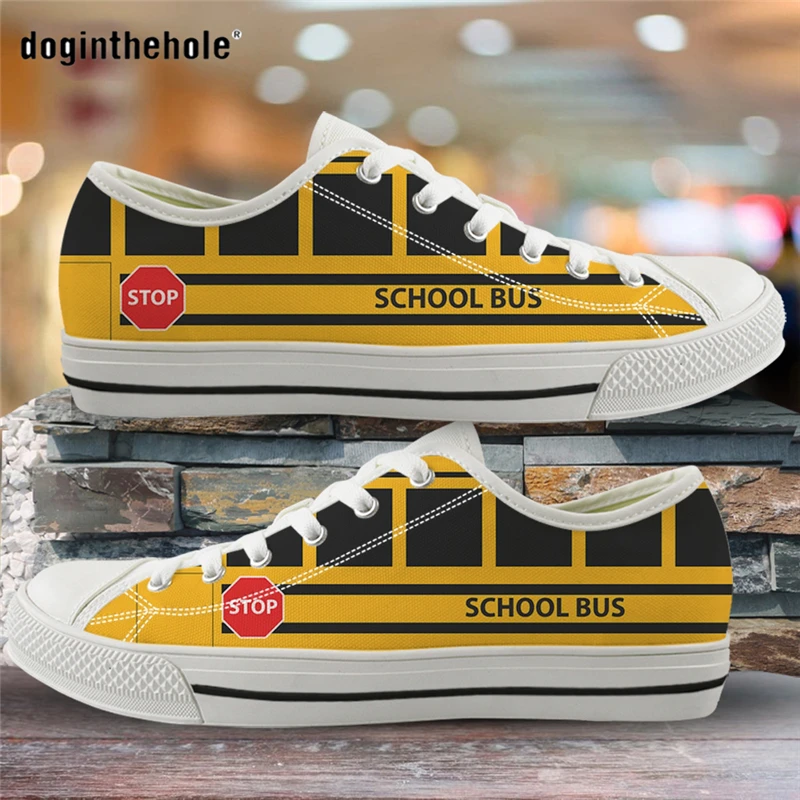 Yellow School Bus Printed Ladies Shoes Casual Canvas Footwear For Female Low Top Sneakers For Women Vulcanized Girl