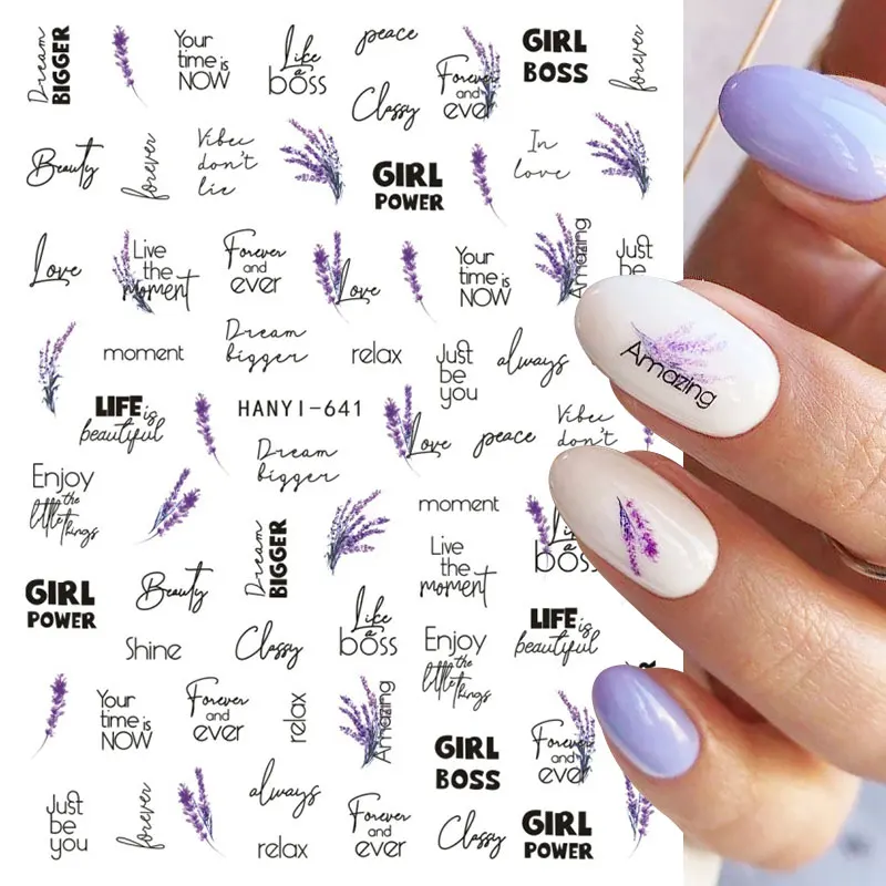 Nail Stickers Nail Art Decoration Nail Decals Flower Stickers 3D Purple Flower Green Leaf Floral Cherry Spring Water Decals Sliders Manicure Butterfly Tips Decor