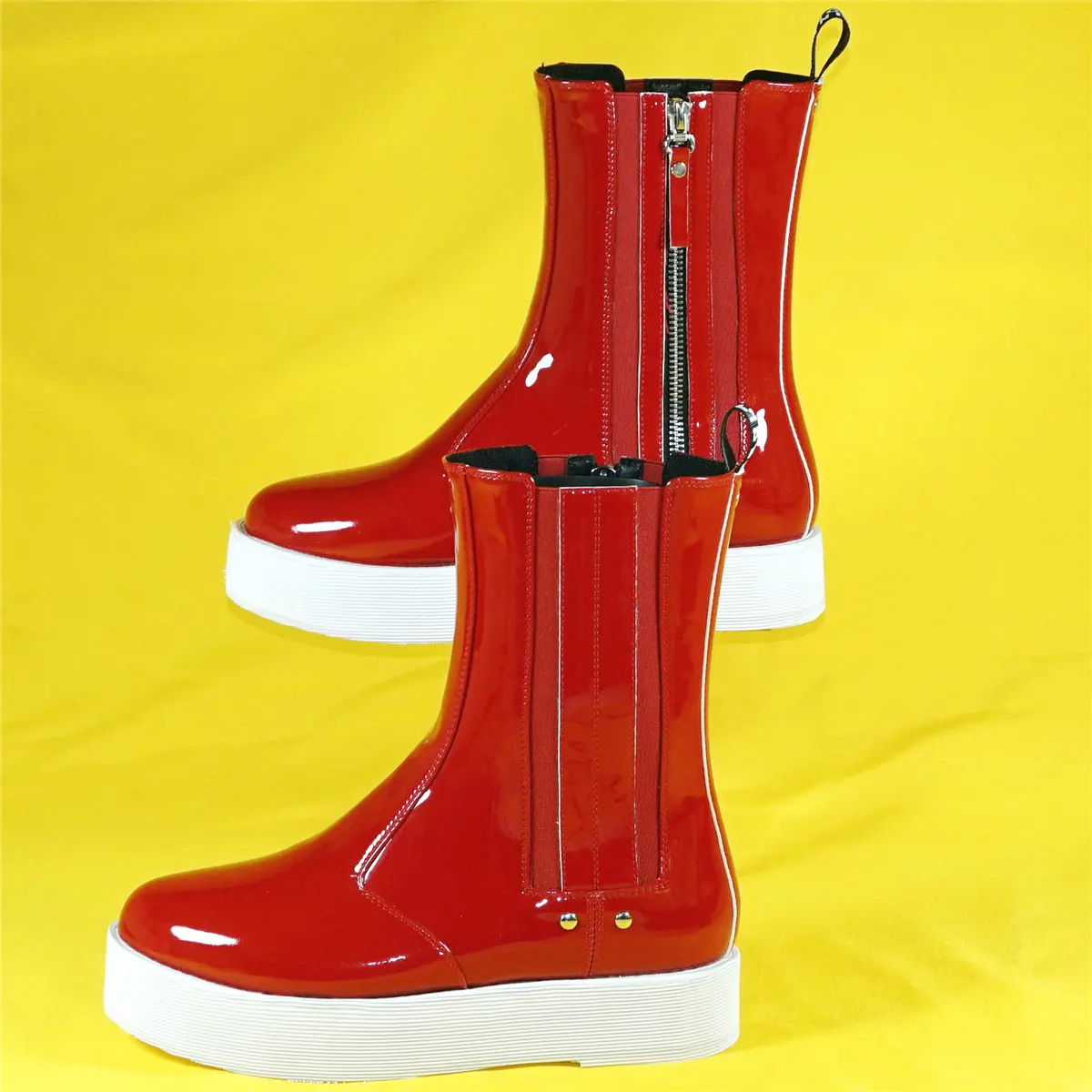 

Flat With Oxfords Shoes Women Red Patent Leather Med Heel Platform Pumps Female High Top Round Toe Fashion Sneakers Casual Shoes