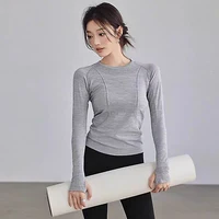 Vêtements de Yoga pour femmes, hauts de sport, col rond, sans couture, Slim, chemise de course, Fitness, entraînement, manches longues, t-shirt de gymnastique, hiver 1