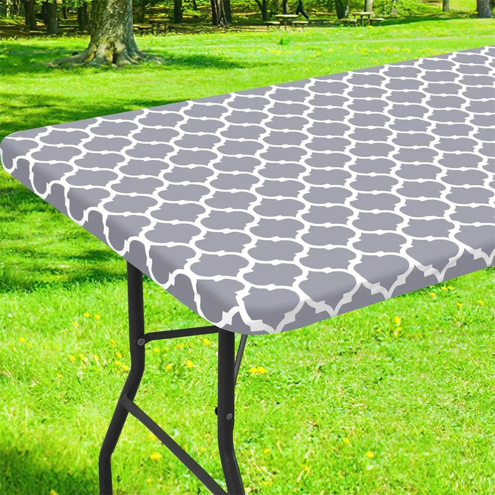 

Kitinjoy Rectangle Tablecloth Waterproof Elastic Fitted Table Cover For 4 Foot Table Wipeable Table Cloth Camping Indoor Outdoor
