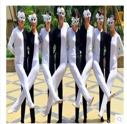 Funny costume visual illusion Russian dance Siamese dance Siamese clothing black / white leg costume