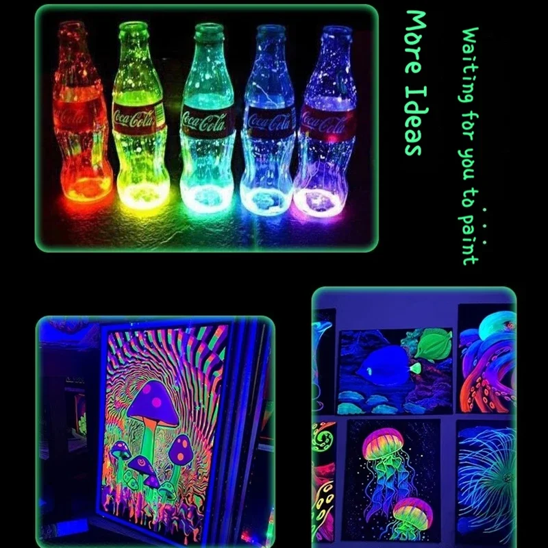 Glow In The Dark Fluorescent Acrylic Paint Set - 10 Vibrant Colors for DIY Art and Hand-Painted Graffiti Projects