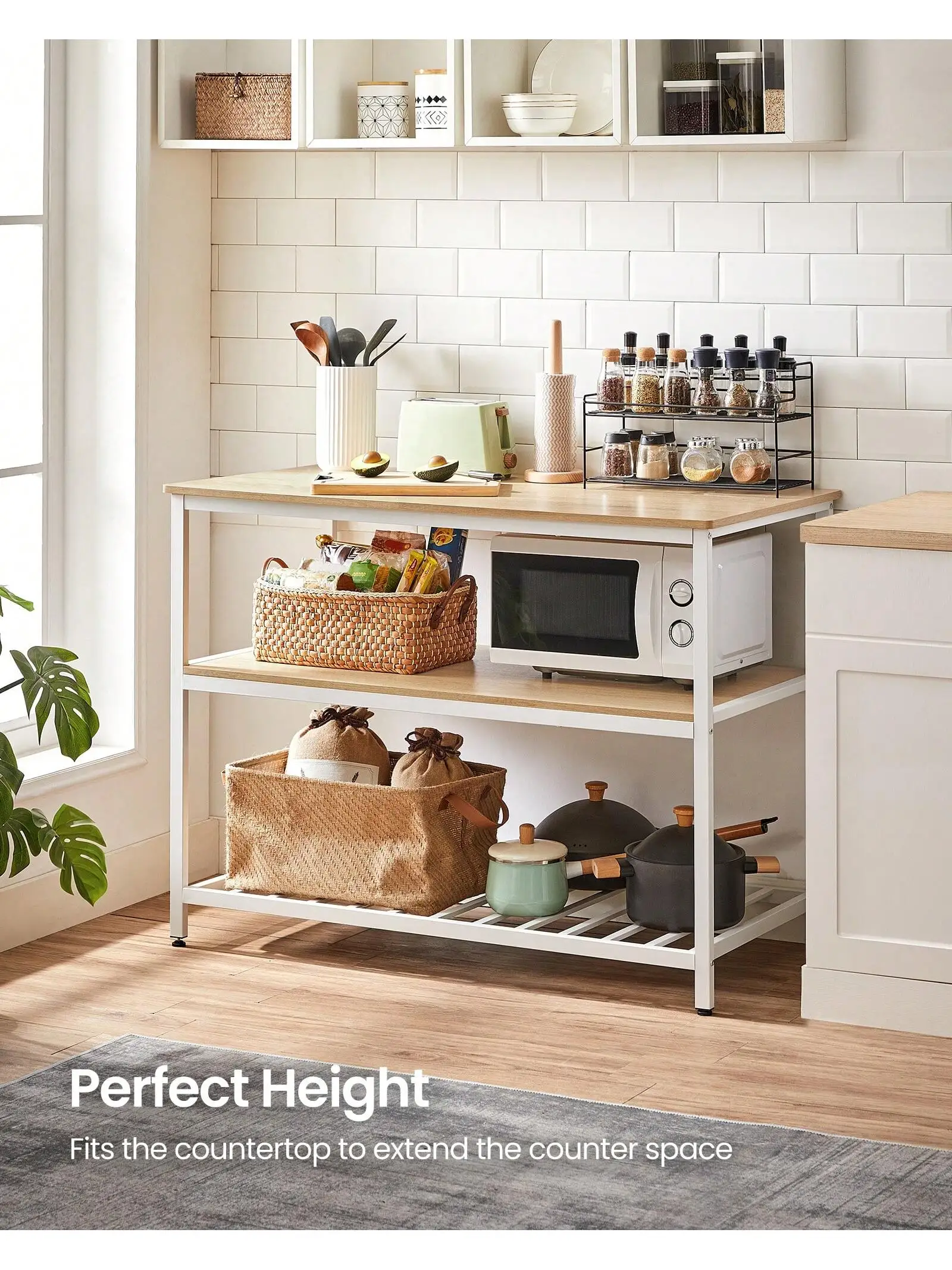 VASAGLE Kitchen Island with 3 Shelves, 47.2 Inches Width Kitchen Shelf with Large Worktop, Stable Steel Structure, Industrial 4