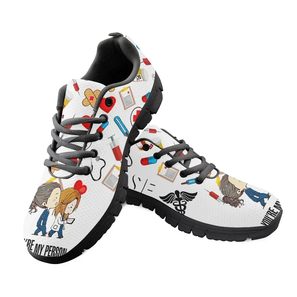 Mesh Nurse Shoes Women Flats Lace Up Sneaker Premium Sketch Nursing Physician Print Female Footwear Zapatillas Mujer