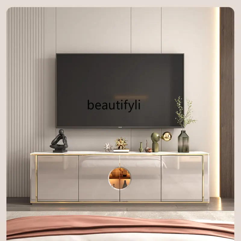 

yj Italian Light Luxury Stone Plate Bedroom TV Stand Modern Minimalist Bed Front Cabinet against the Wall