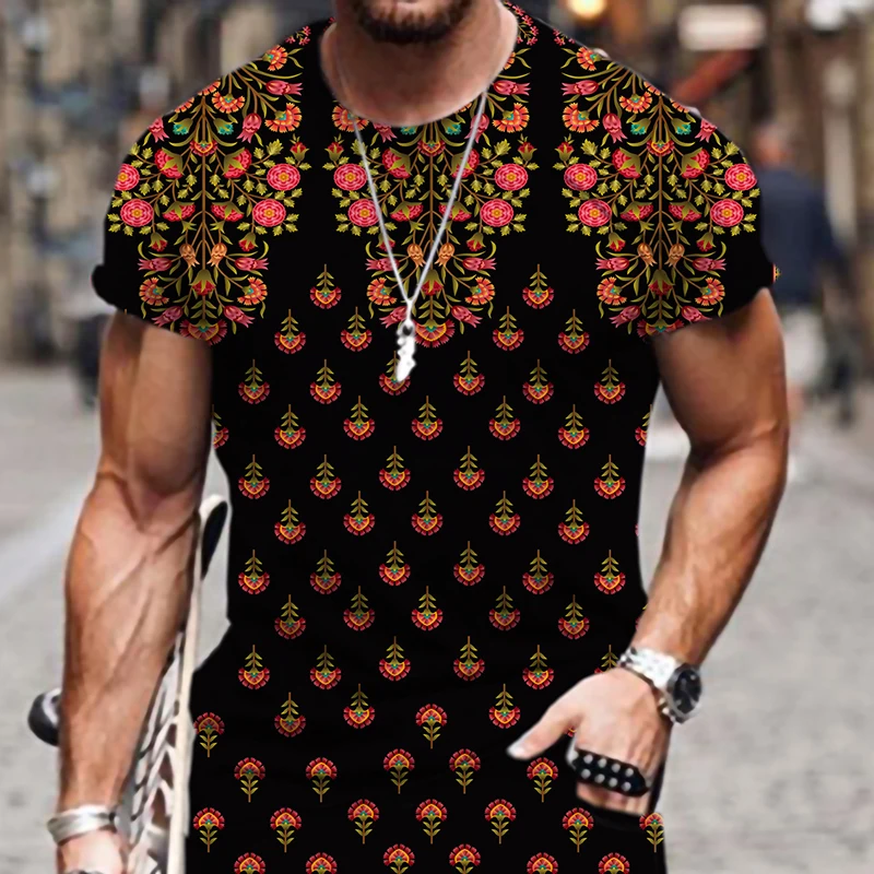 

Men's T-shirt Tops Persian Pattern Breathable Harajuku Male Short Sleeve Cool O-Neck Oversized Style Clothes Tees Fashion Loose