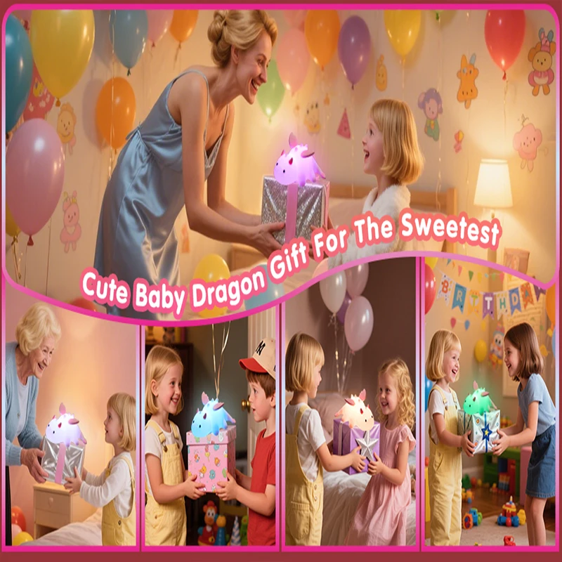 NEW Cute Dragon Night Light Rechargeable 8 Colors Dimmable Silicone Night Lamp Magnetic Base & Timer for Home Decor Gift