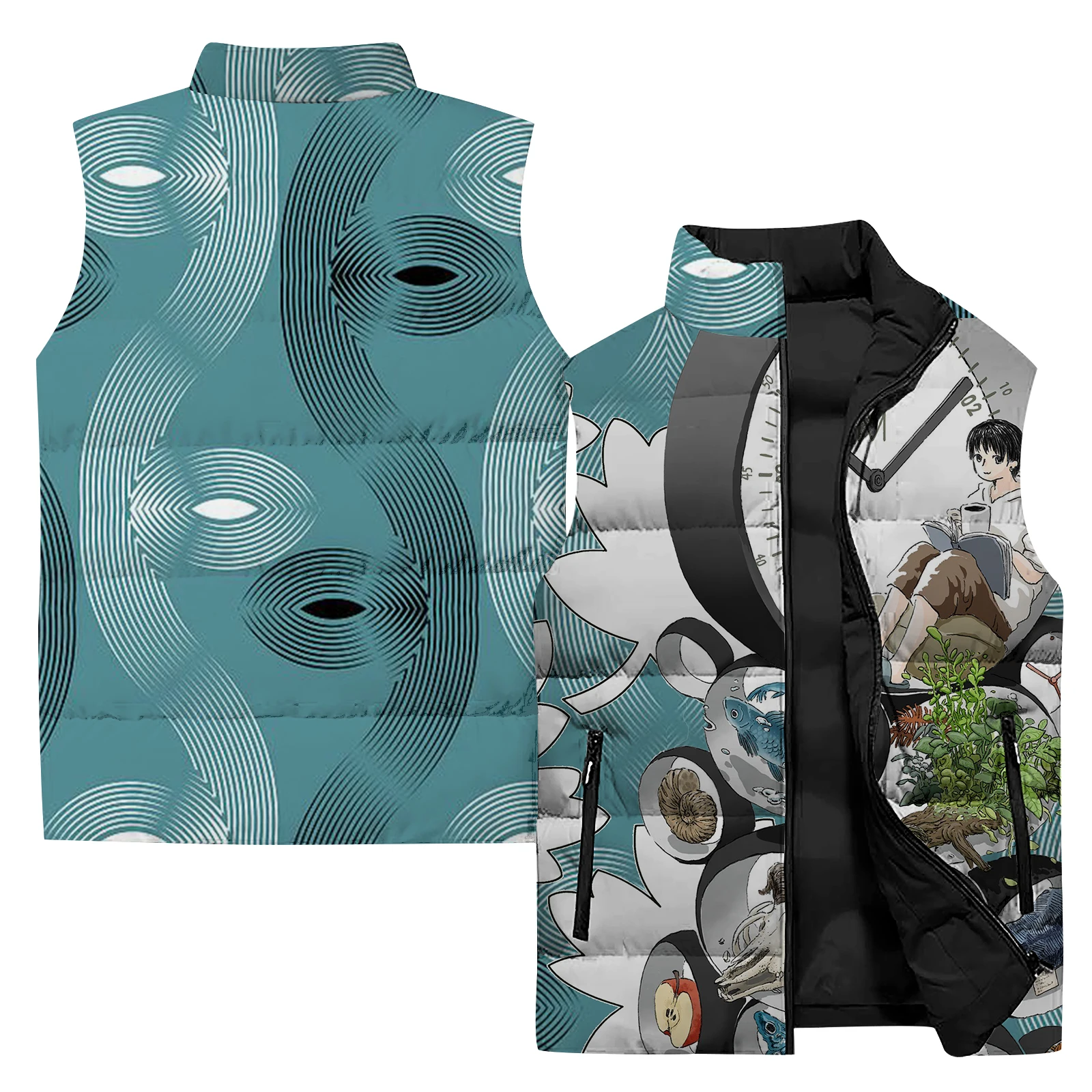 Chaqueta sin mangas con cuello alto para hombre, chaleco con estampado de arte abstracto en 3D, para deportes al aire libre, resistente al viento, con bolsillo y cremallera, nuevo estilo 2024