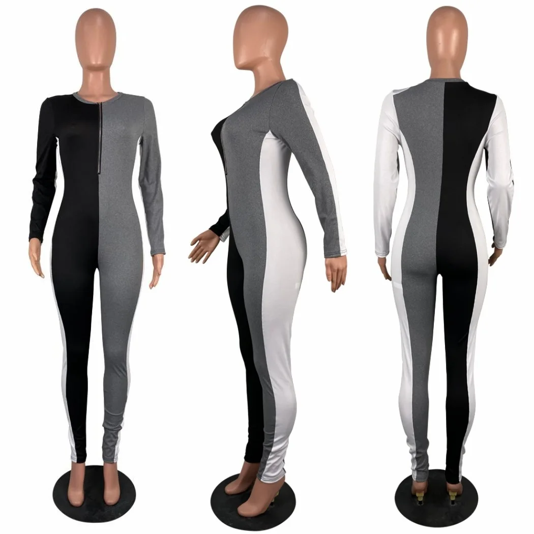 HAOOHU spring and summer new popular fashion long-sleeved color-collision jumpsuit pants casual boutique women's clothing hot