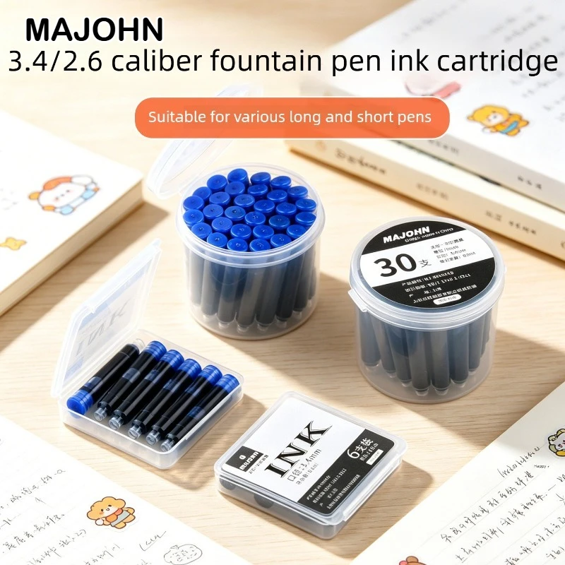 30/6 PCS Majohn 9 색 2.6/3.4mm 잉크 카트리지 37mm 만년필 잉크 학교 사무용품 Hongdian JINHAO 용 문구 용품