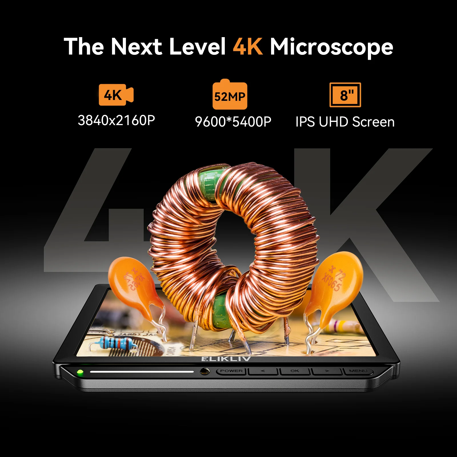 4K Digital Microscope Elikliv EM4K 8" Coin Microscope 2000x,52MP Microscope Soldering Microscope for Adults 2