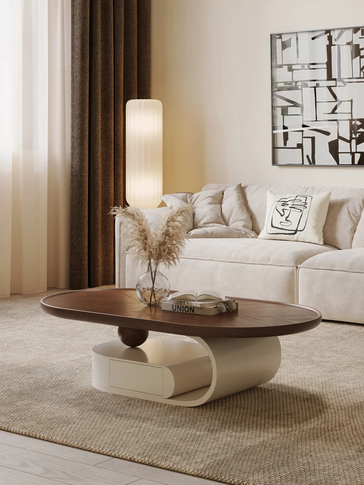 

Кофейный столик, для гостиной, кремовый, новый домашний минималистический Овальный минималистичный дизайнерский Французский Ретро чайный столик в античном стиле