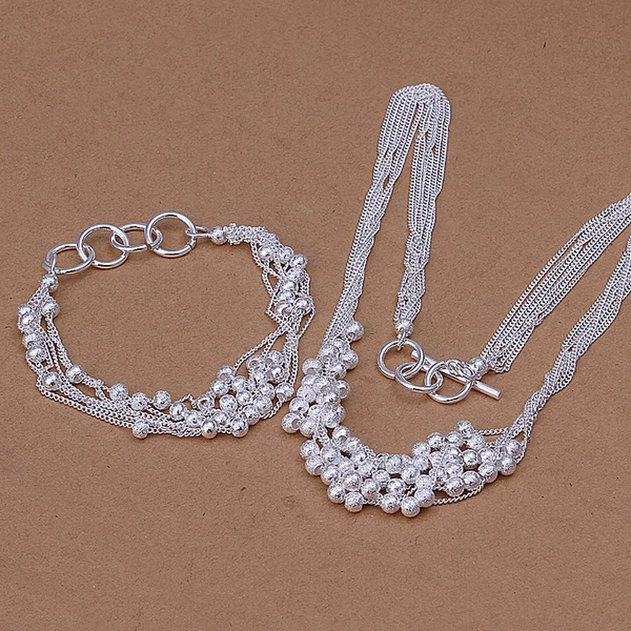 

925 Color silver Wedding party jewelry retro charm chain sand beads TO necklace bracelets 20cm 45cm fashion Sets