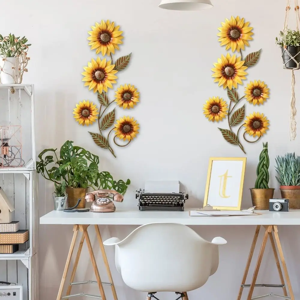 Garden Decor Metal Sunflower Wall Decoration Creative Exquisite Flower Wall Hanging Simulated Art Background Pendant Door