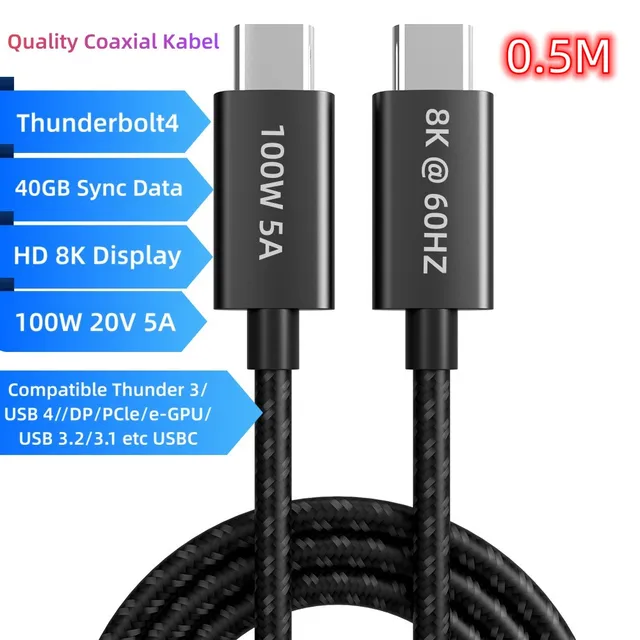 2M Thunderbolt 4 USB Type C Extension Cable USB 4.0 40Gbps Data