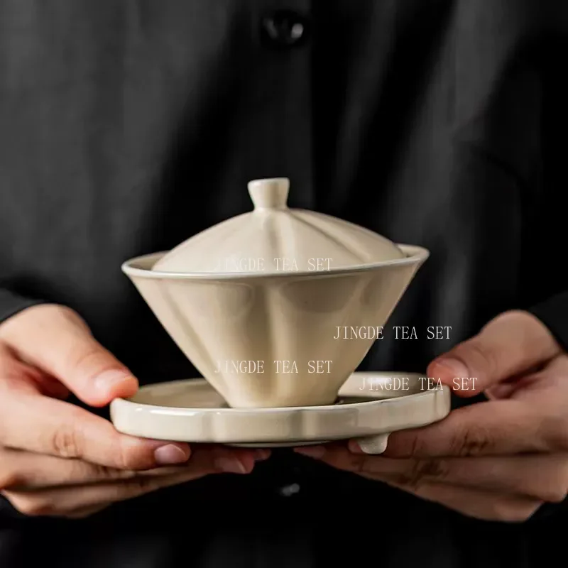 Cracked Glaze Antique Ceramics Gaiwan Home Teacup Travel Tea Bowl Chinese Teaware Accessories Drinkware Personal Cup 130ml